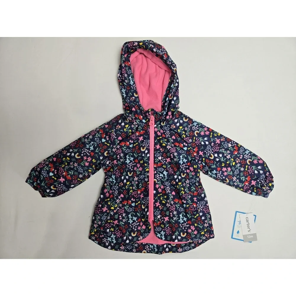 New‎ Carters Girls Jacket Medium Sz 12M Lined Water-wind resistant floral blue